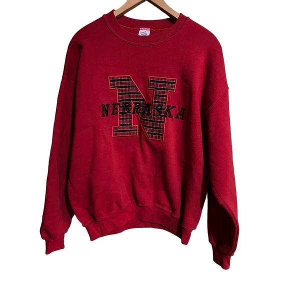 Nebraska plaid front logo sweatshirt womens size L - Picture 1 of 6